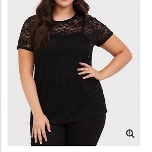 Black lace crew tee